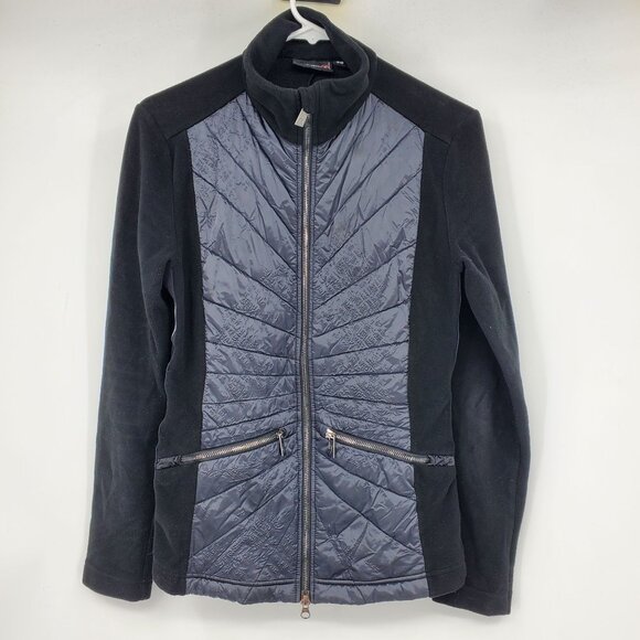 Toni Sailer Black Fleece And Puffer Zip Up Women's Light Jacket Size 38 - Picture 1 of 14